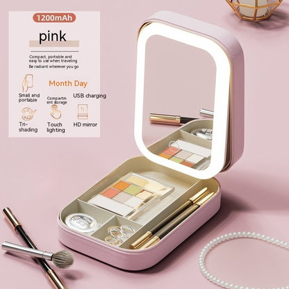 Makeup Storage Box With LED Light Mirror Portable